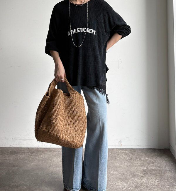  「【セットアップ可能】ワッフル編みロゴプリントニット」|ニット・セーター|