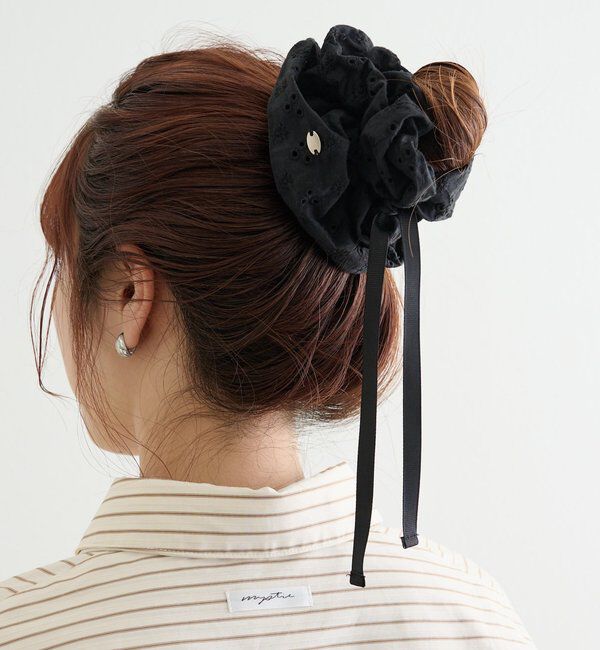  「フラワー刺繍シュシュ」|その他|ブラック