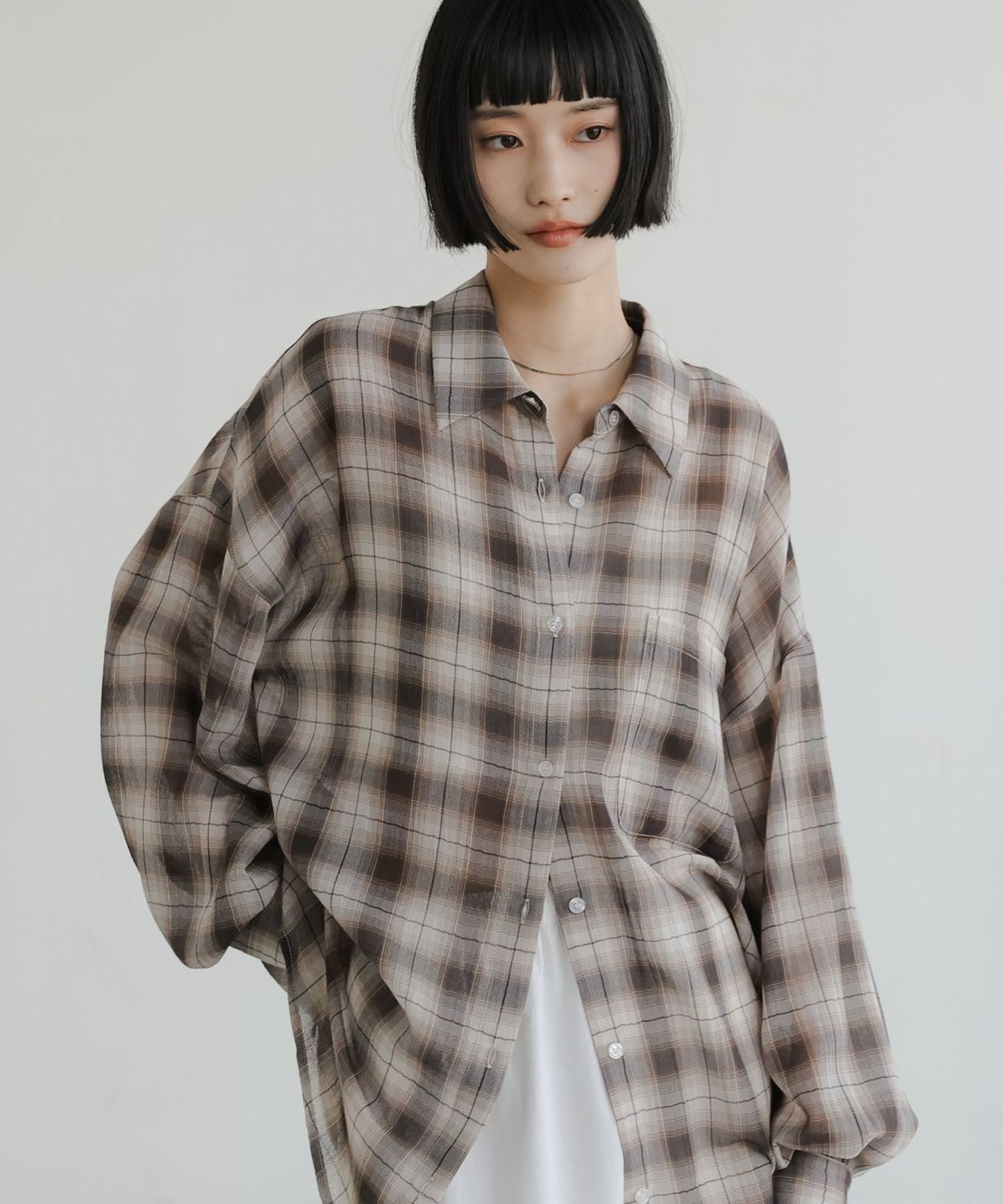 LOWRYS FARM「シアーチェックシャツロング」|シャツ・ブラウス|BRN8