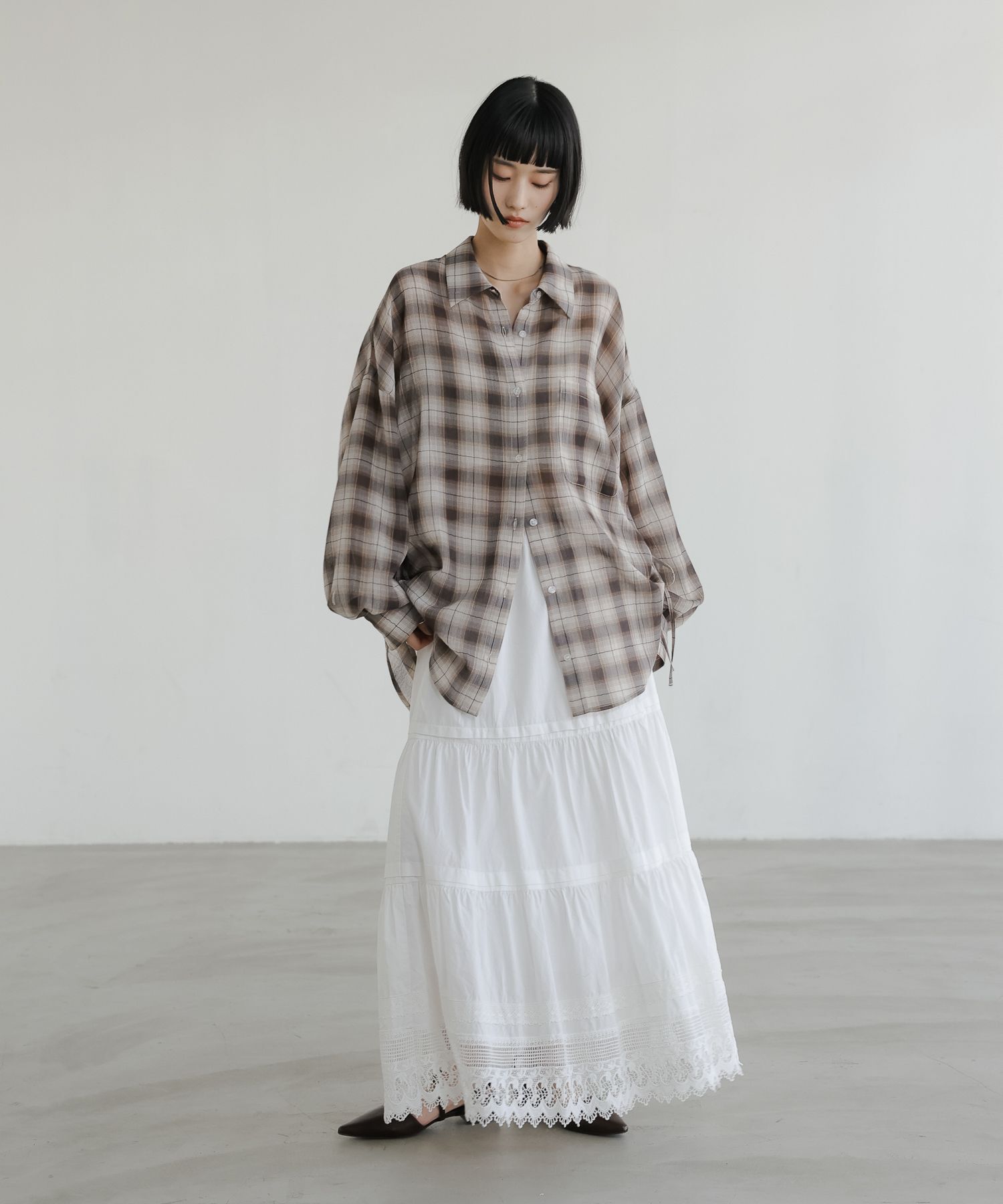 LOWRYS FARM「シアーチェックシャツロング」|シャツ・ブラウス|