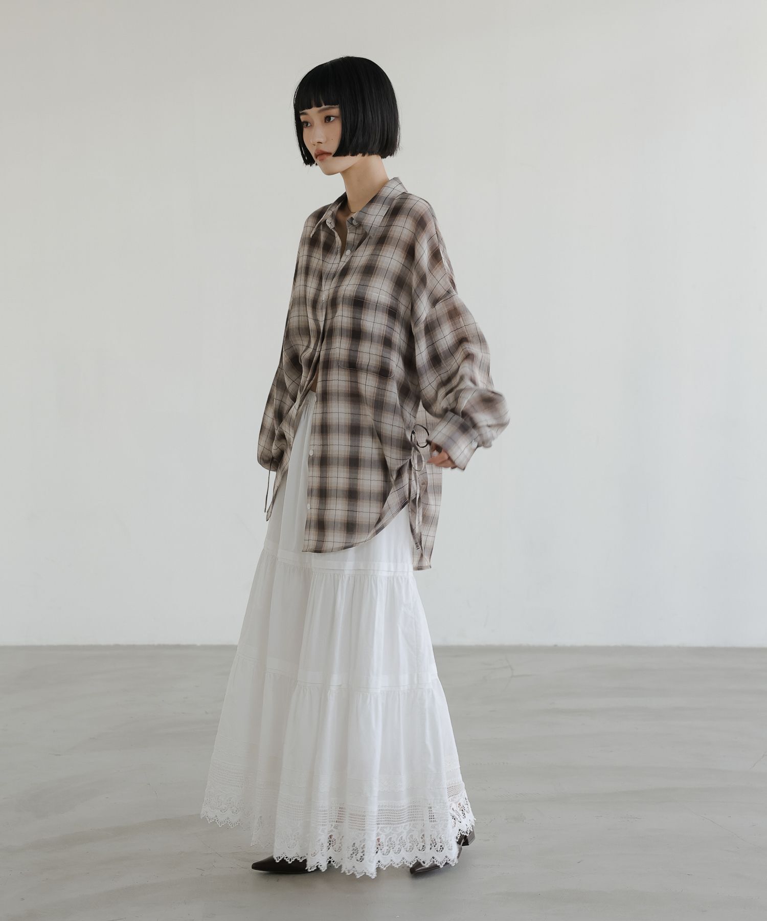 LOWRYS FARM「シアーチェックシャツロング」|シャツ・ブラウス|