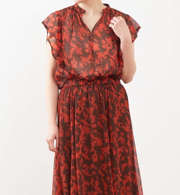 Liesse「プリント楊柳フレンチスリーブブラウス」|シャツ・ブラウス|ブラウン