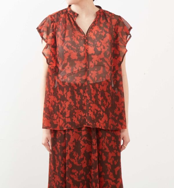 Liesse「プリント楊柳フレンチスリーブブラウス」|シャツ・ブラウス|