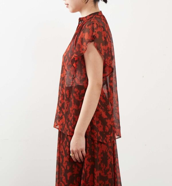 Liesse「プリント楊柳フレンチスリーブブラウス」|シャツ・ブラウス|