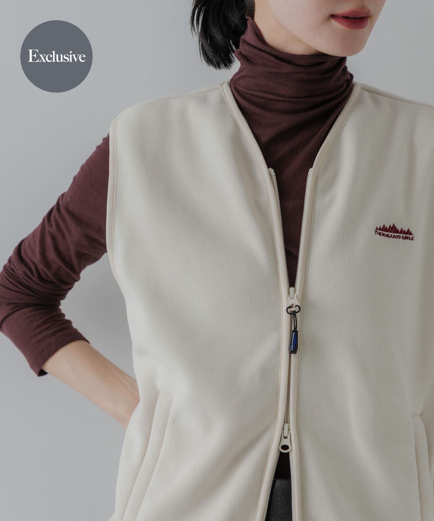 URBAN RESEARCH「『別注』THOUSAND MILE&times;URBAN RESEARCH　KNIT FREECE ZIP VEST」|ベスト・ジレ|オフホワイト