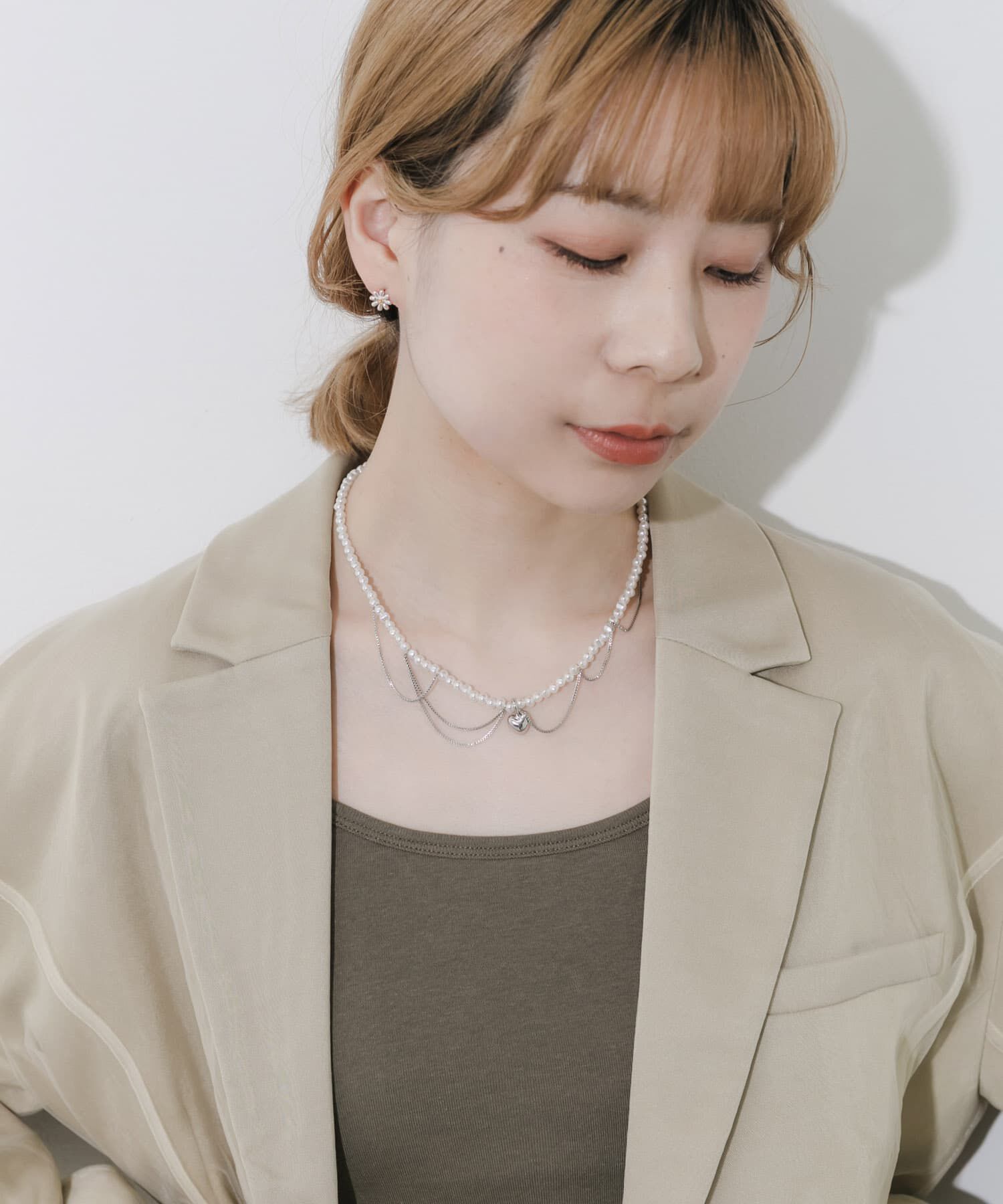 SMELLY「ハートレイヤードパールマンテルネックレス」|ネックレス|