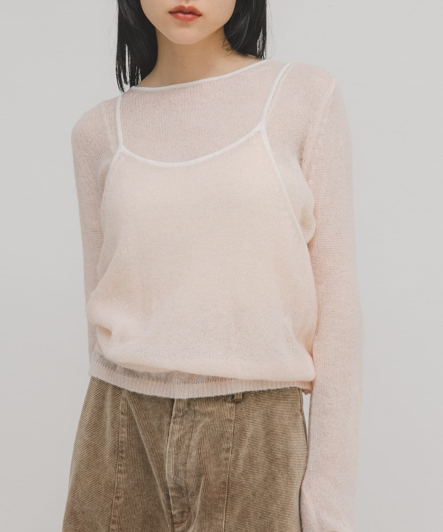  「バイカラーキャミレイヤードニット」|ニット・セーター|ピンク