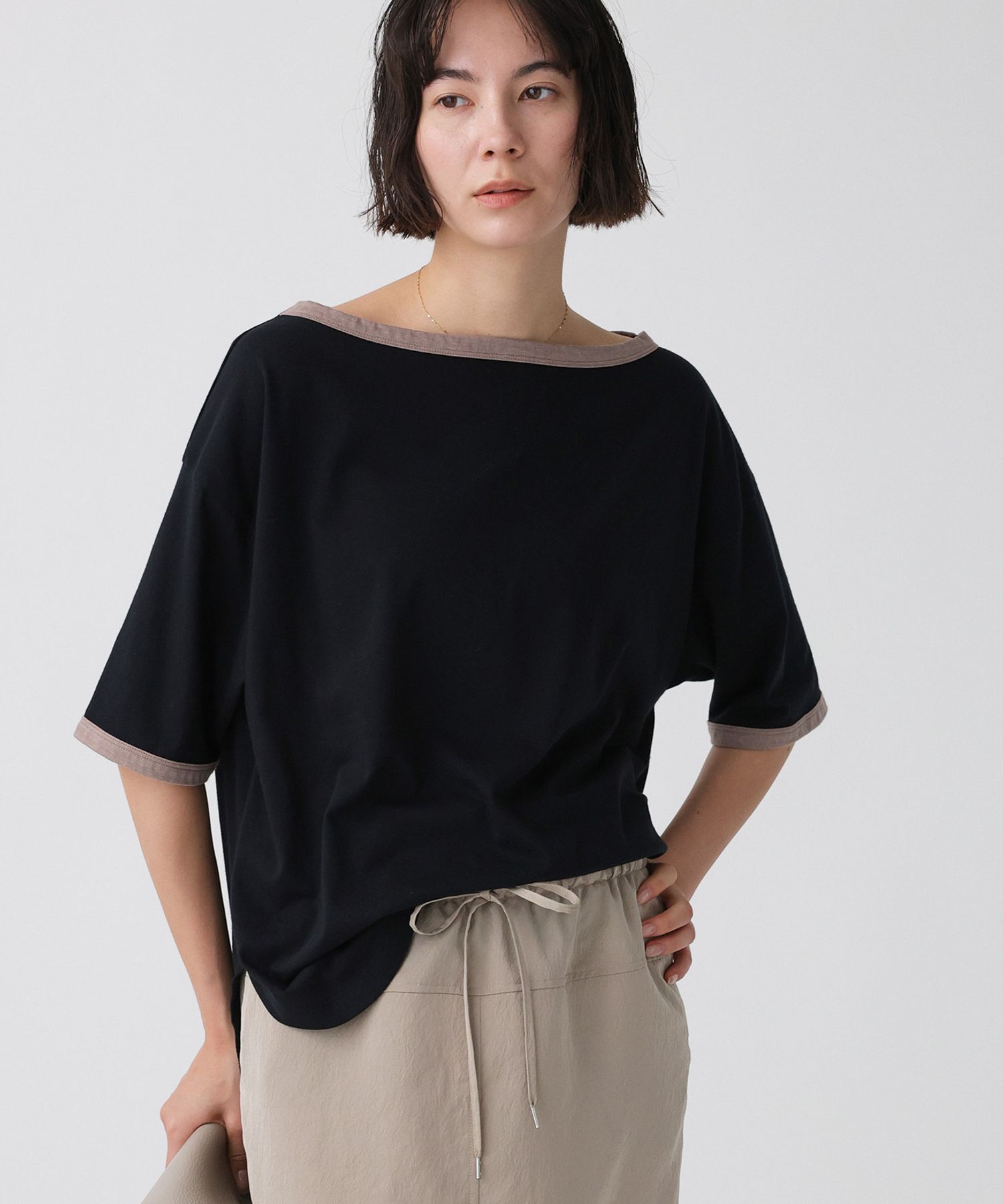 BABYLONE「バイカラーカットソー/マシンウォッシャブル」|Tシャツ・カットソー|ﾌﾞﾗｯｸ