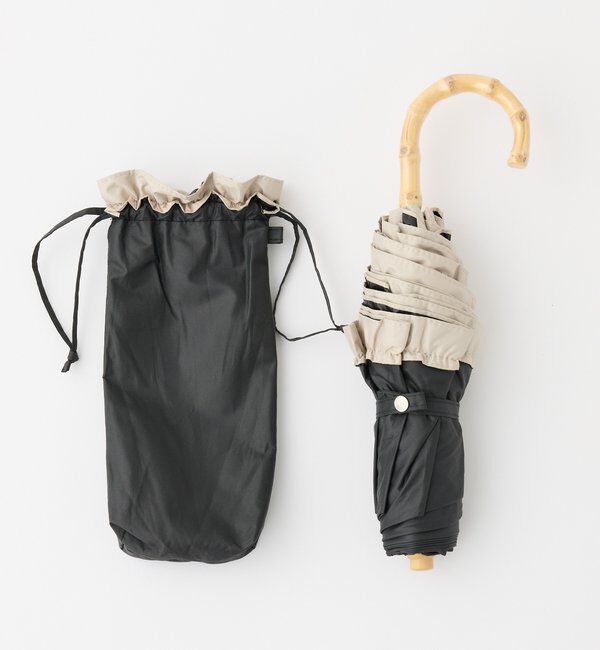  「晴雨兼用/バイカラーフリル折りたたみ傘」|その他|ブラック