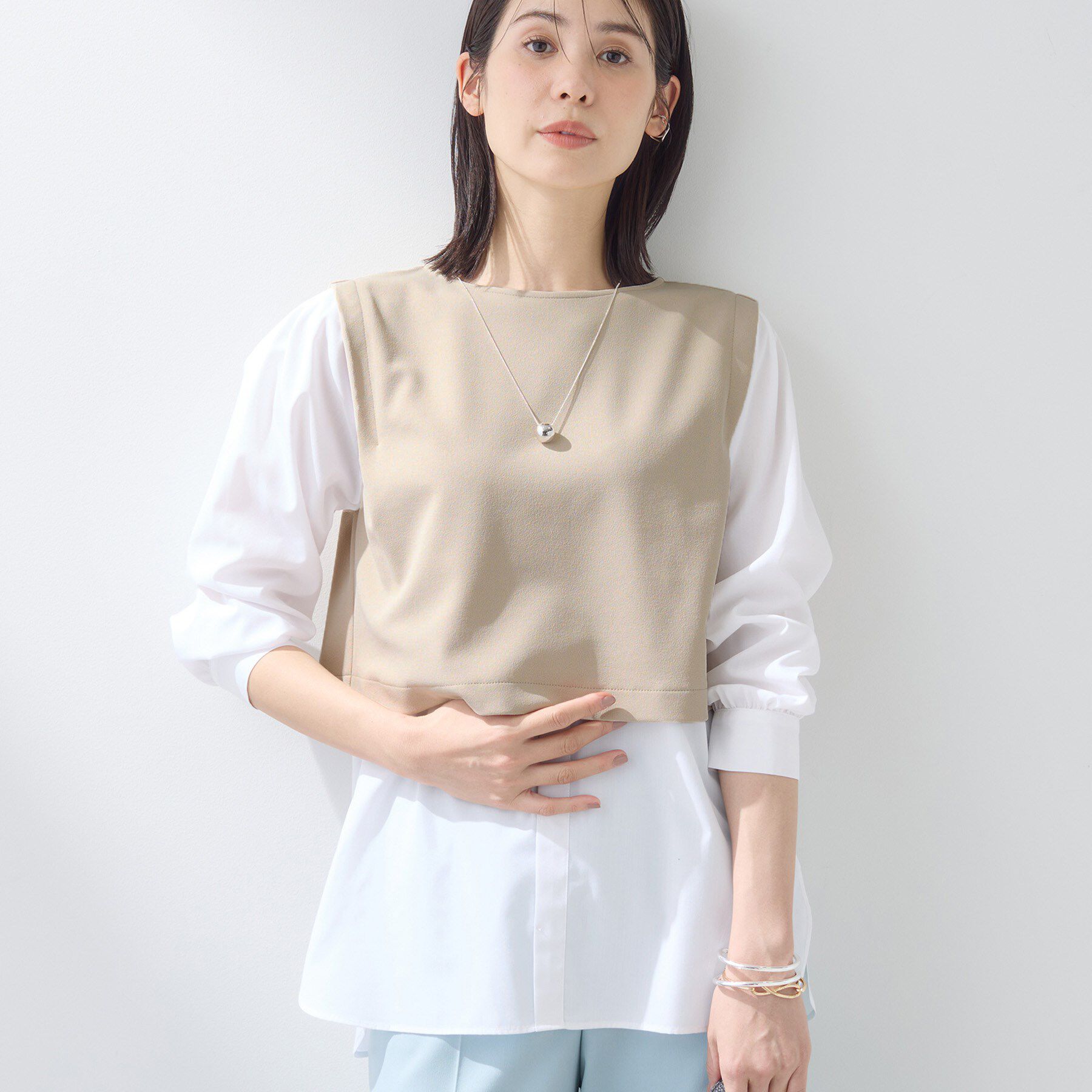 INDIVI「【洗える／UVケア】レイヤード風デザイントップス」|Tシャツ・カットソー|