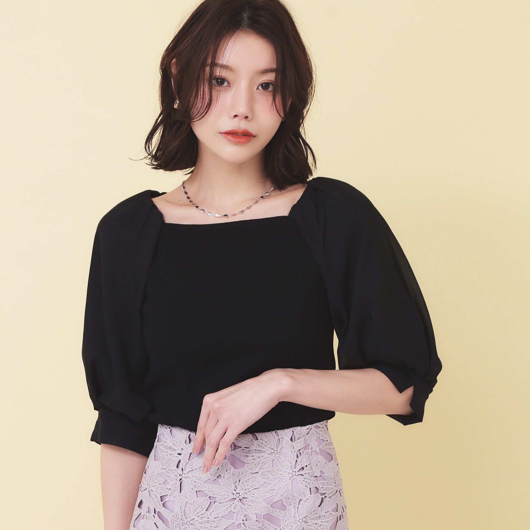 index「バルーンシアードッキングスクエアニット【洗濯機OK】」|ニット・セーター|ブラック(019)