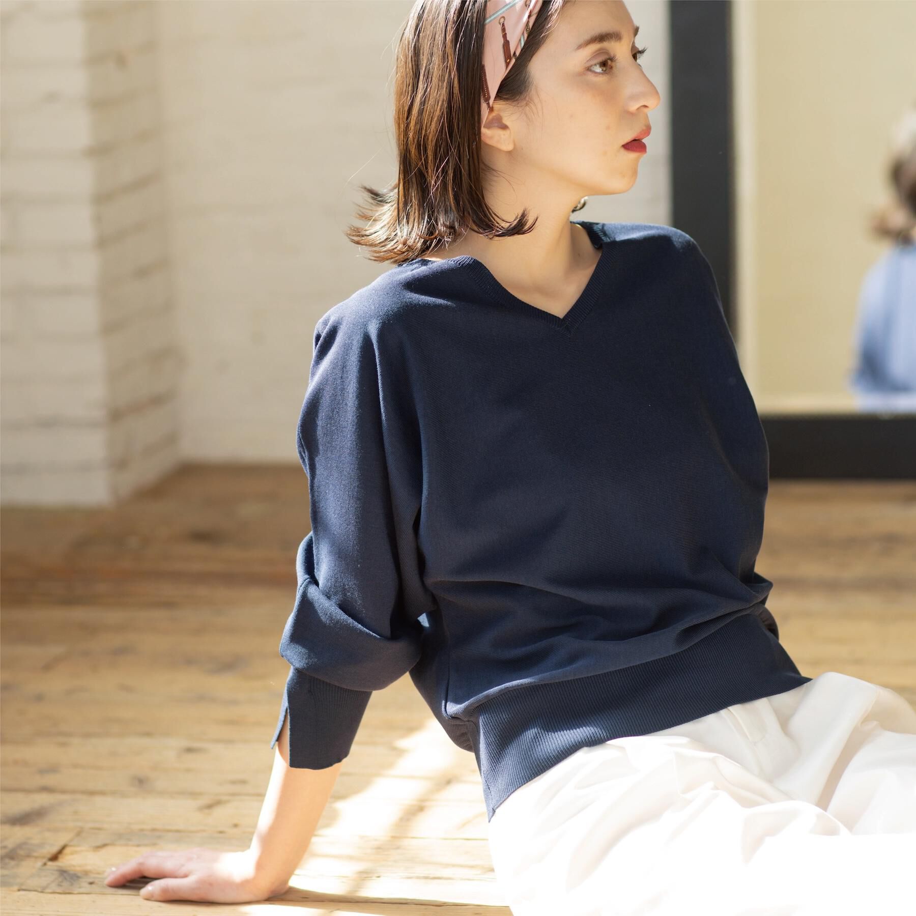 OPAQUE.CLIP「リラクシードルマンスリーブニット【洗濯機OK/抗ピル】」|ニット・セーター|ネイビー(094)