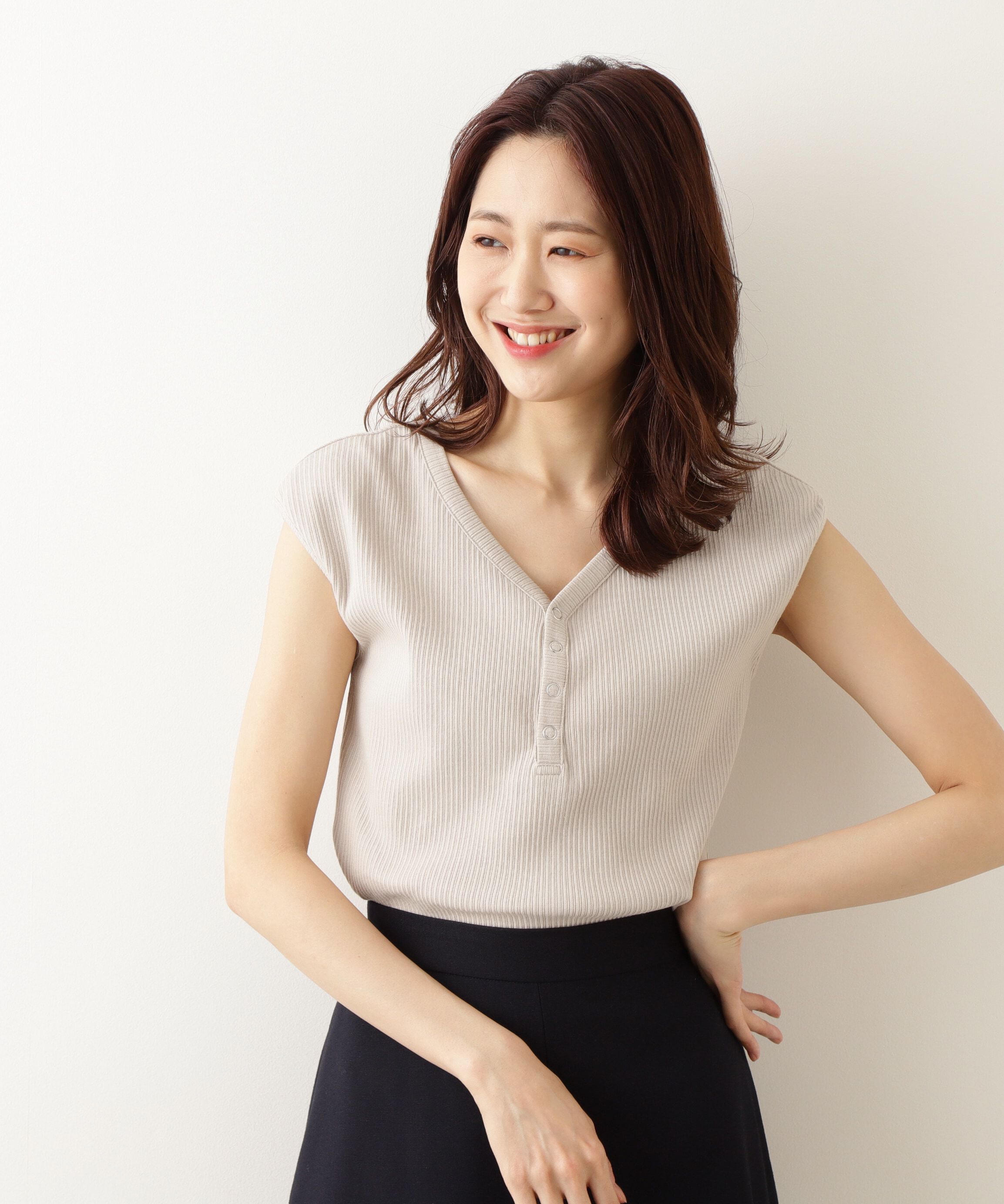  「２ＷＡＹテレコフレンチスリーブ」|Tシャツ・カットソー|ベージュ