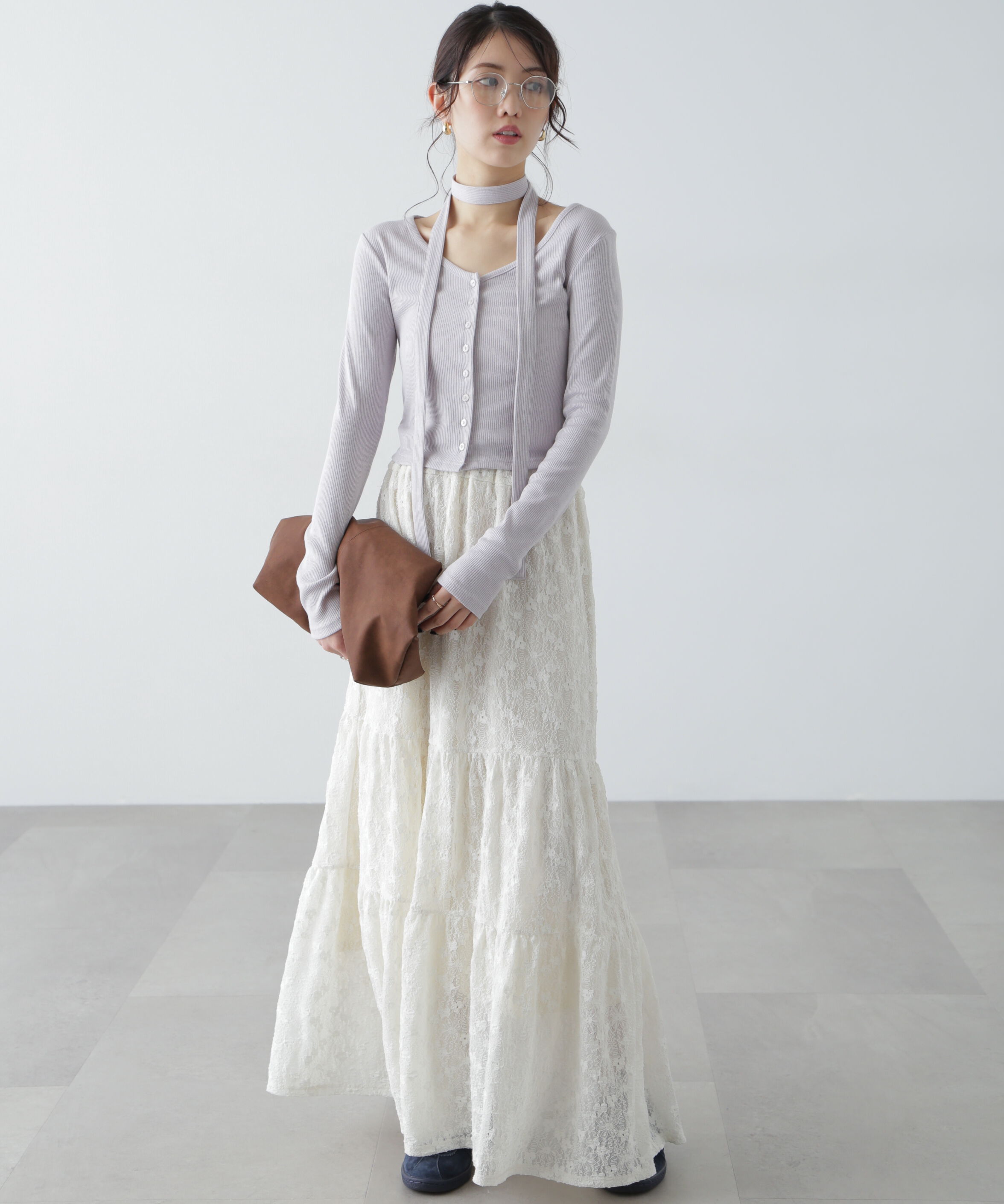  「チョーカー付リブVネックカットソー」|Tシャツ・カットソー|