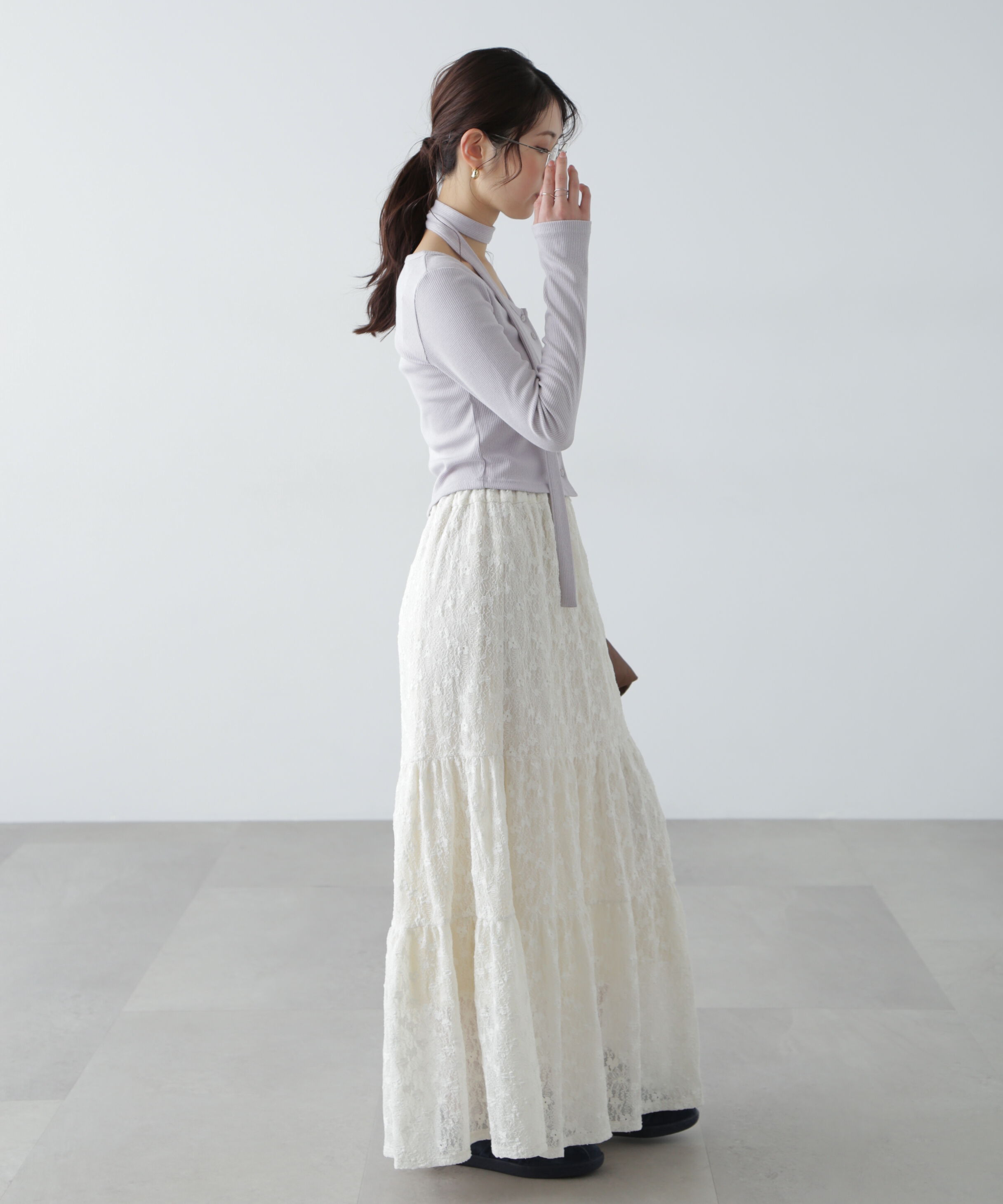  「チョーカー付リブVネックカットソー」|Tシャツ・カットソー|