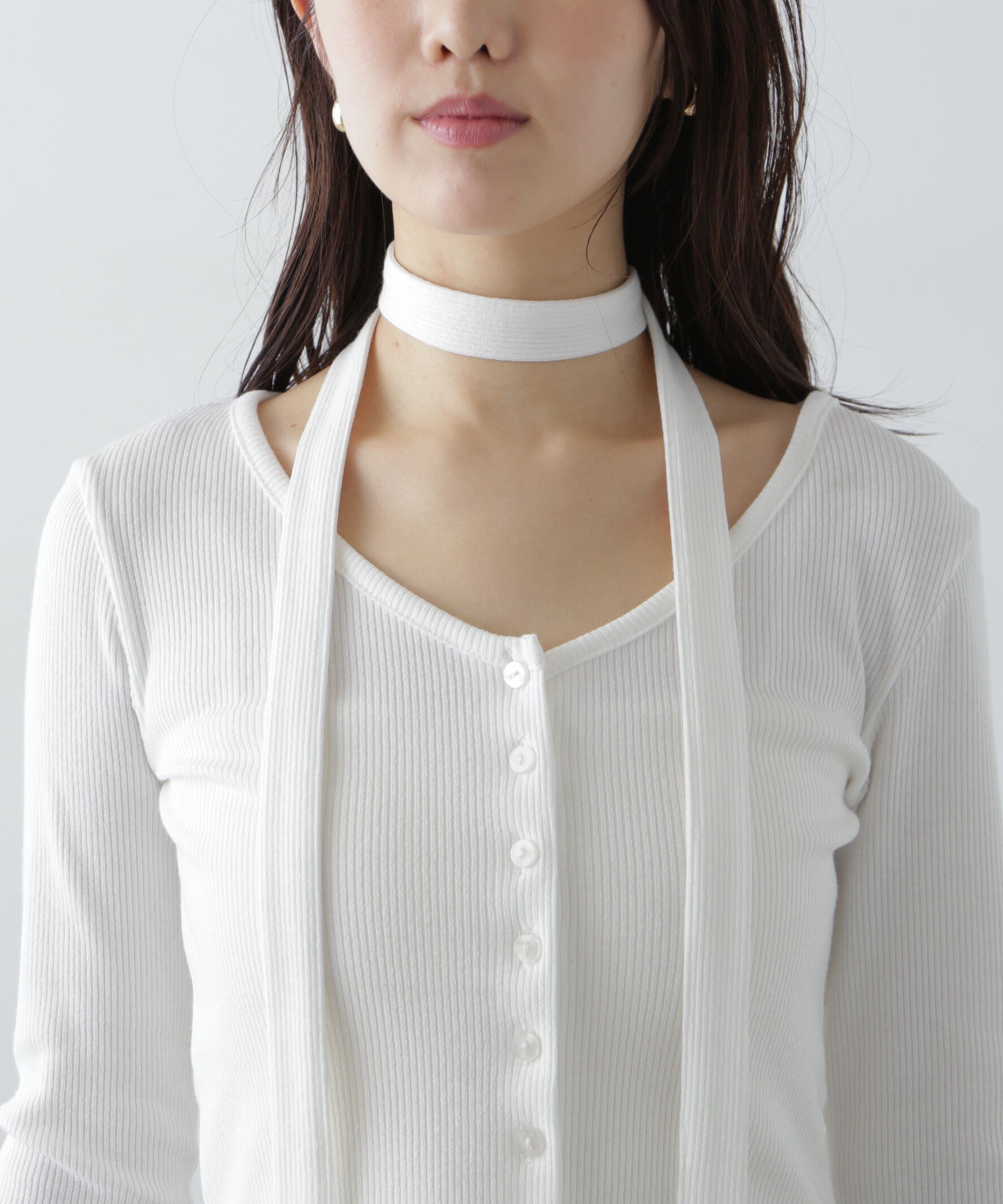  「チョーカー付リブVネックカットソー」|Tシャツ・カットソー|