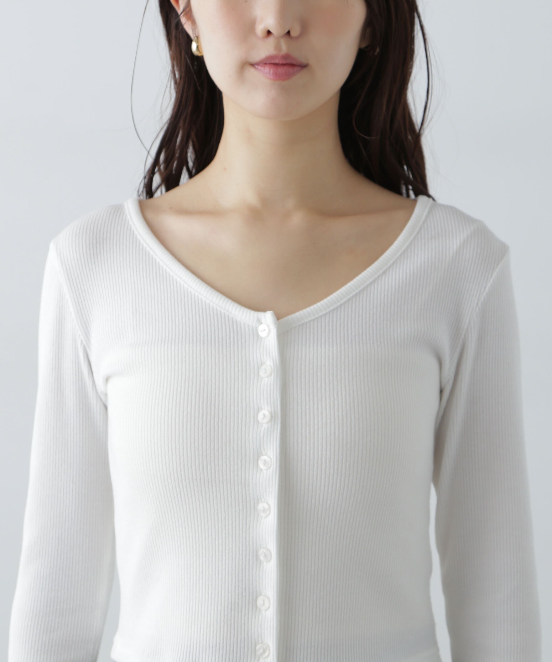  「チョーカー付リブVネックカットソー」|Tシャツ・カットソー|