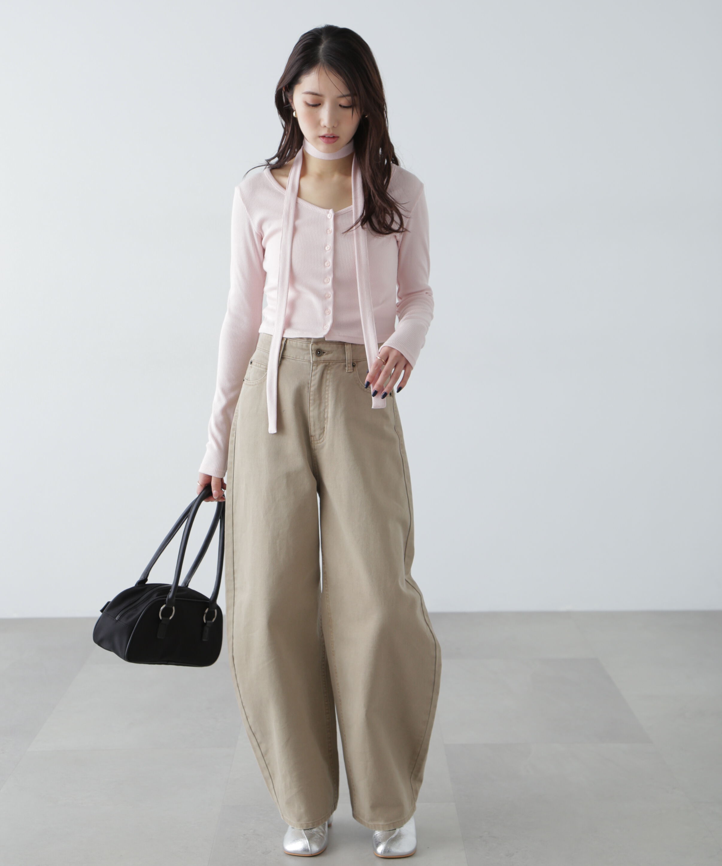  「チョーカー付リブVネックカットソー」|Tシャツ・カットソー|