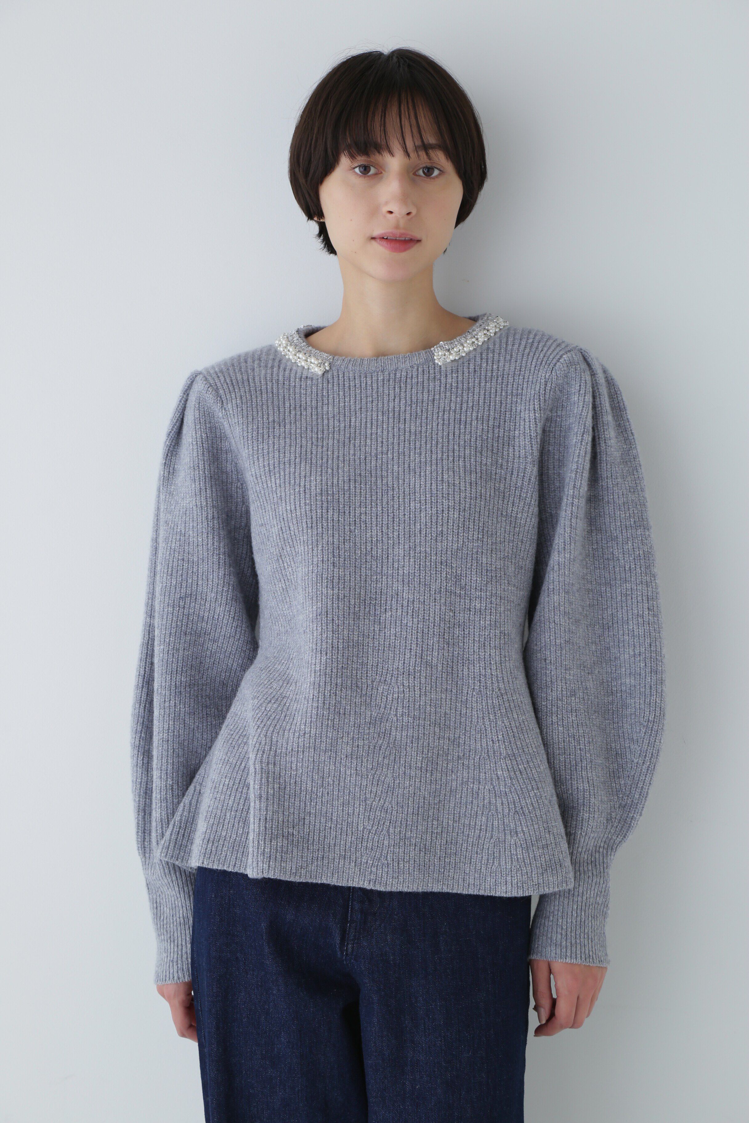  「◆ビジュー付きペプラムニット」|ニット・セーター|