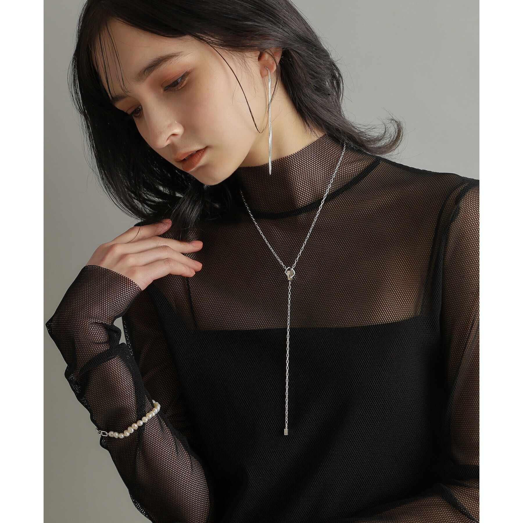COCOSHNIK ONKITSCH「シルバー ツイストスクエア Yネックレス」|ネックレス|