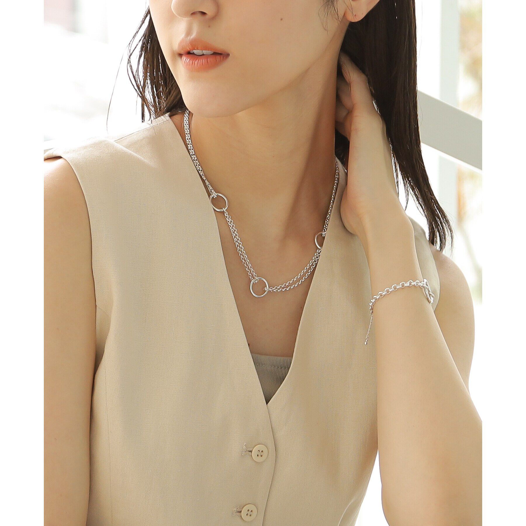 COCOSHNIK ONKITSCH「シルバー サークルモチーフ ステーションネックレス」|ネックレス|