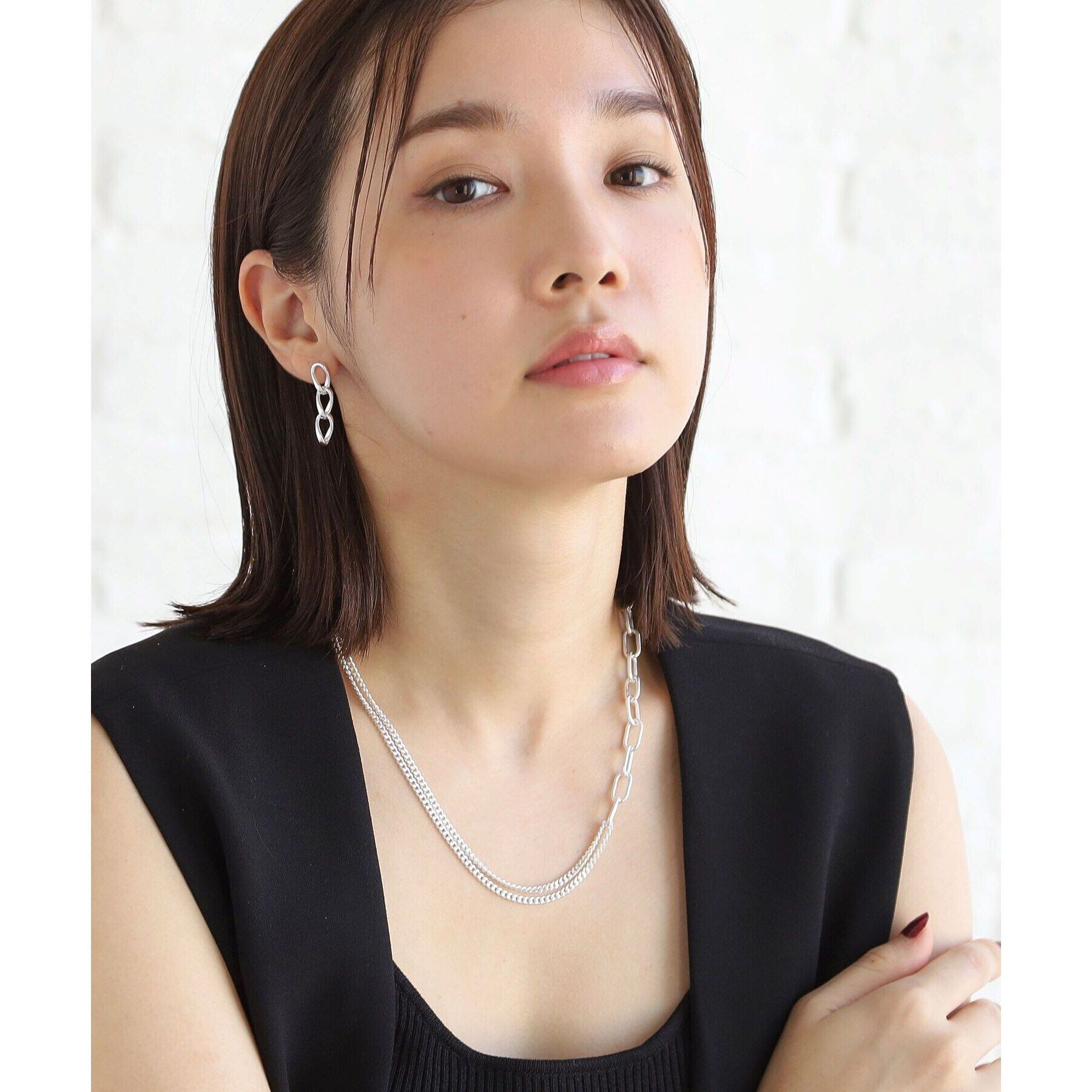 COCOSHNIK ONKITSCH「シルバー ミックスチェーン ケーブルカーブ ドレープ ネックレス」|ネックレス|