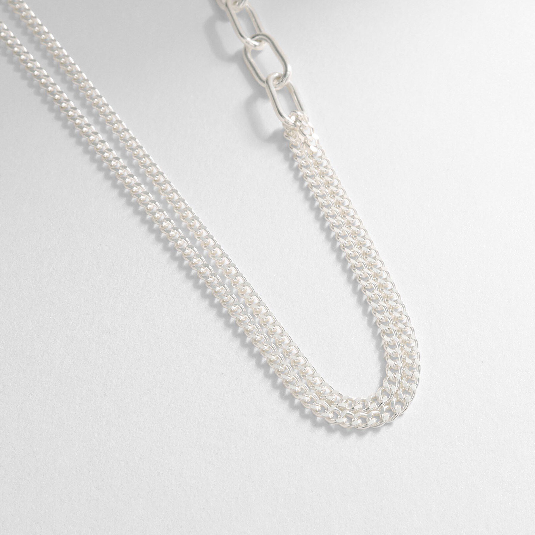 COCOSHNIK ONKITSCH「シルバー ミックスチェーン ケーブルカーブ ドレープ ネックレス」|ネックレス|