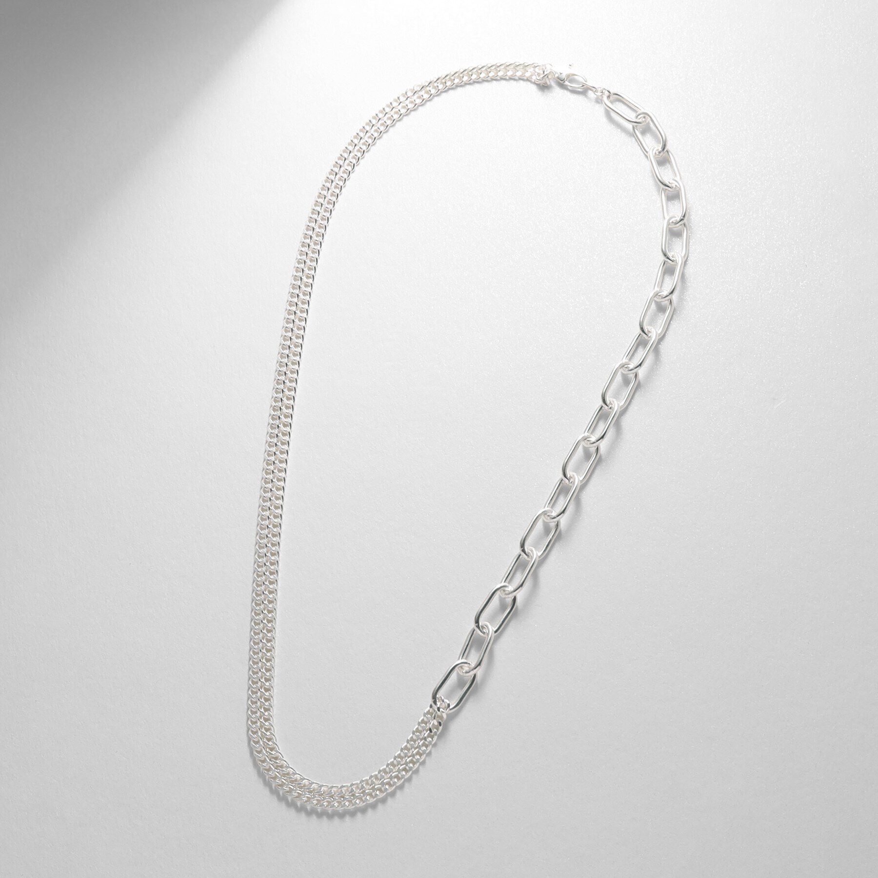 COCOSHNIK ONKITSCH「シルバー ミックスチェーン ケーブルカーブ ドレープ ネックレス」|ネックレス|