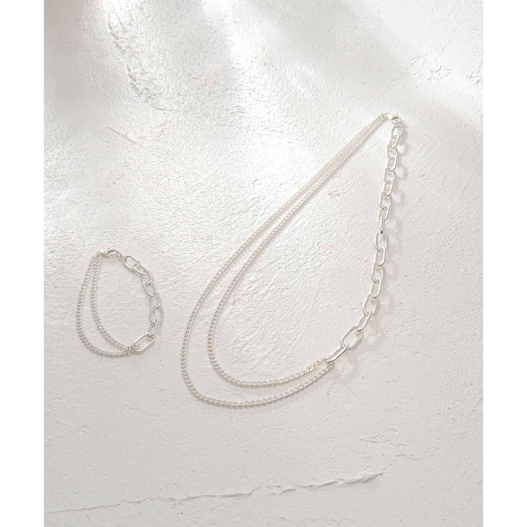 COCOSHNIK ONKITSCH「シルバー ミックスチェーン ケーブルカーブ ドレープ ネックレス」|ネックレス|