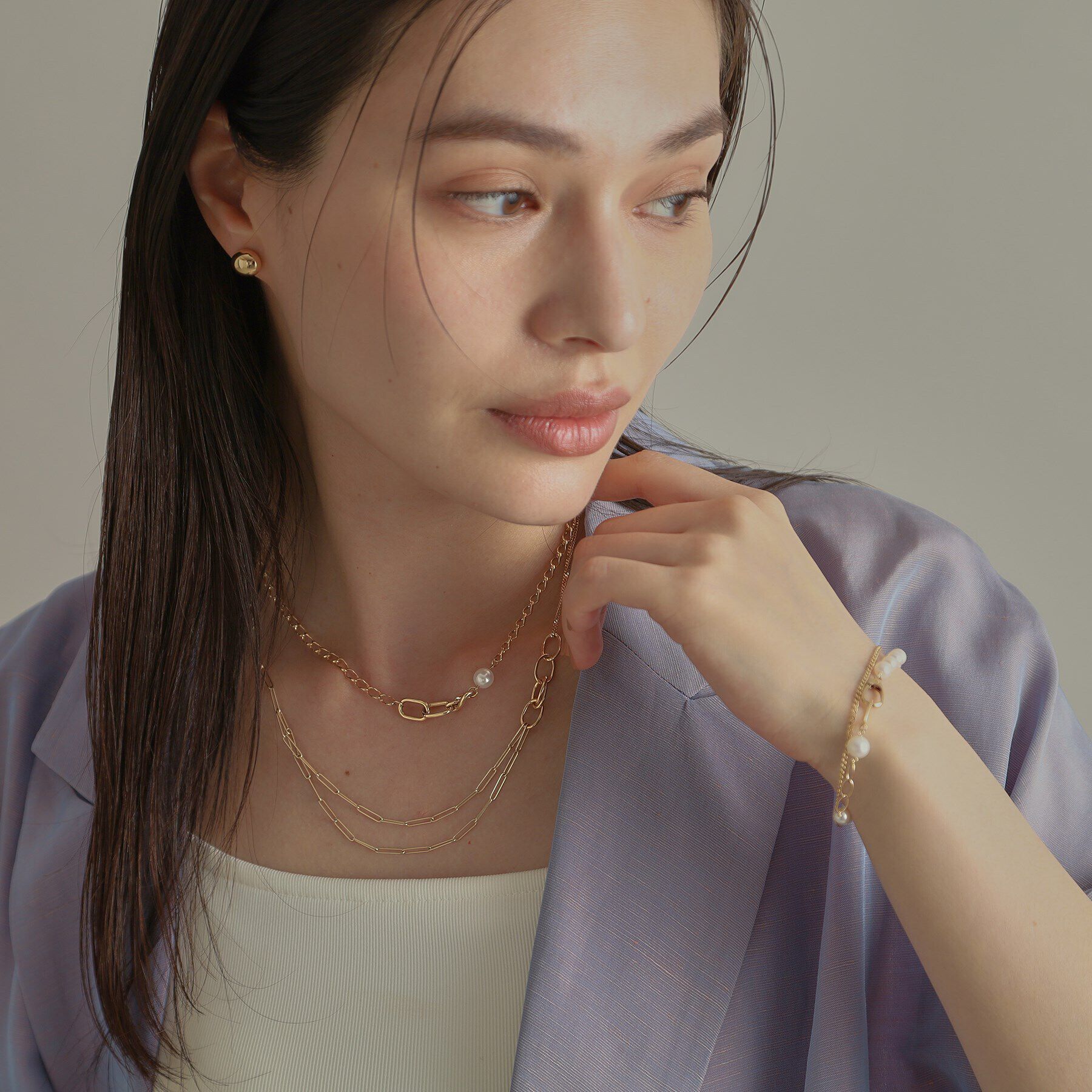 COCOSHNIK「K10パール アラメキヘイ&times;PCチェーン ネックレス」|ネックレス|