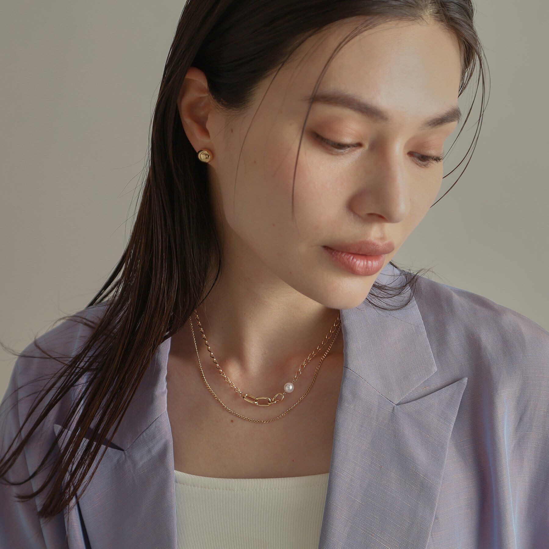 COCOSHNIK「K10パール アラメキヘイ&times;PCチェーン ネックレス」|ネックレス|