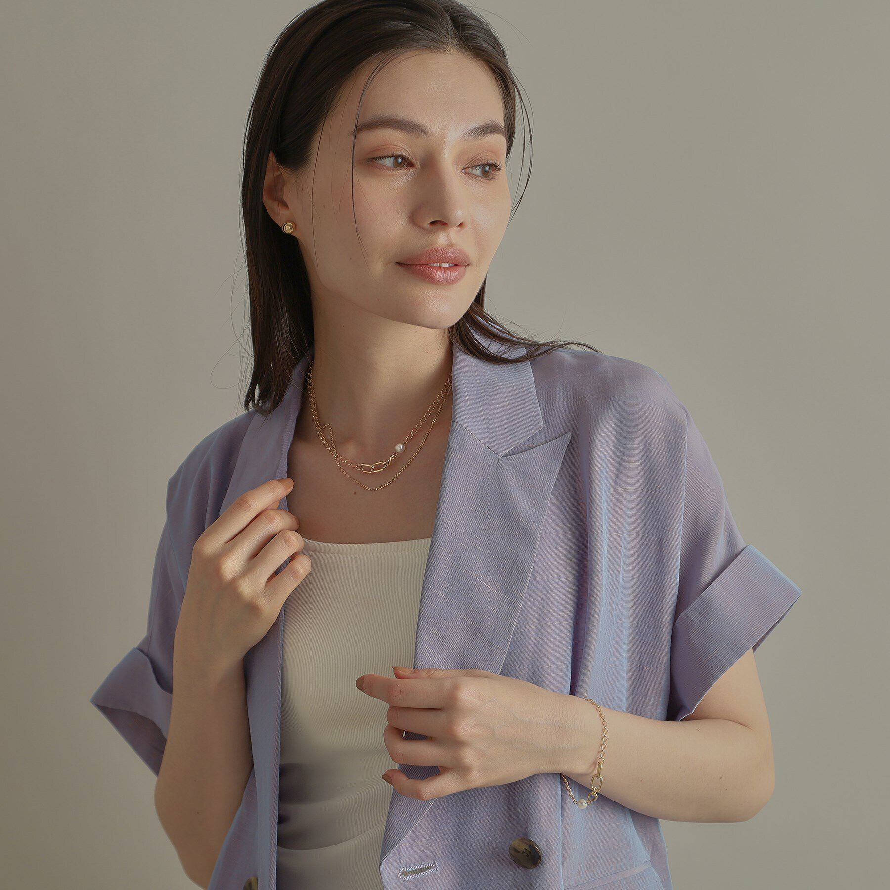 COCOSHNIK「K10パール アラメキヘイ&times;PCチェーン ネックレス」|ネックレス|