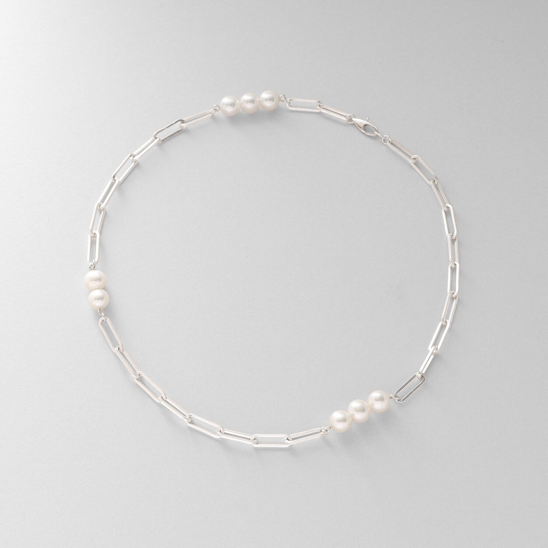 COCOSHNIK ONKITSCH「シルバー フラットケーブルチェーン パールステーションネックレス」|ネックレス|