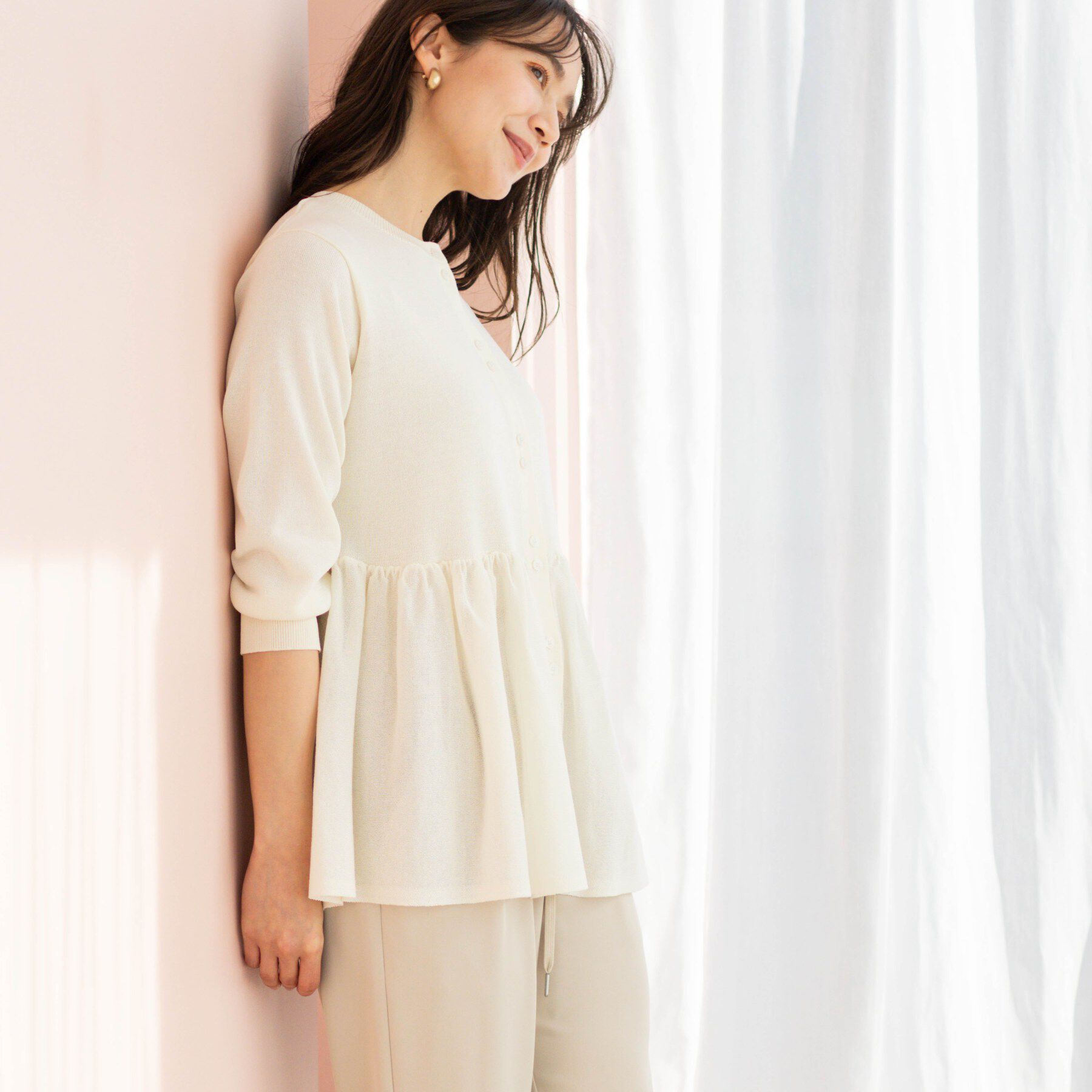 SHOO･LA･RUE「七分袖ペプラムニットカーディガン」|カーディガン|