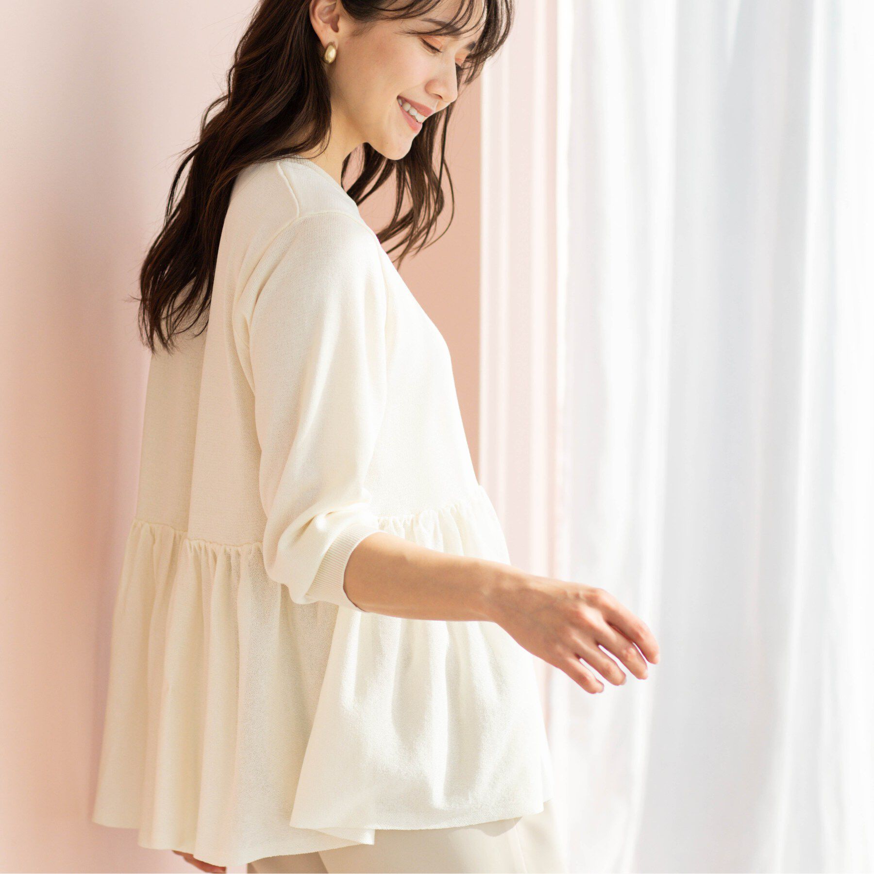 SHOO･LA･RUE「七分袖ペプラムニットカーディガン」|カーディガン|