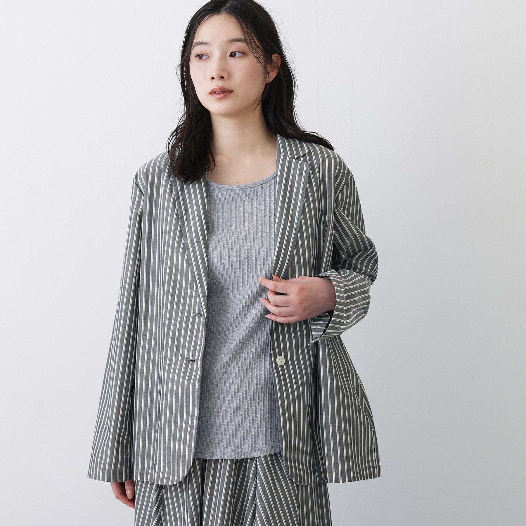 Dessin「【セットアップ可/洗える】ストライプシャツジャケット」|テーラードジャケット|