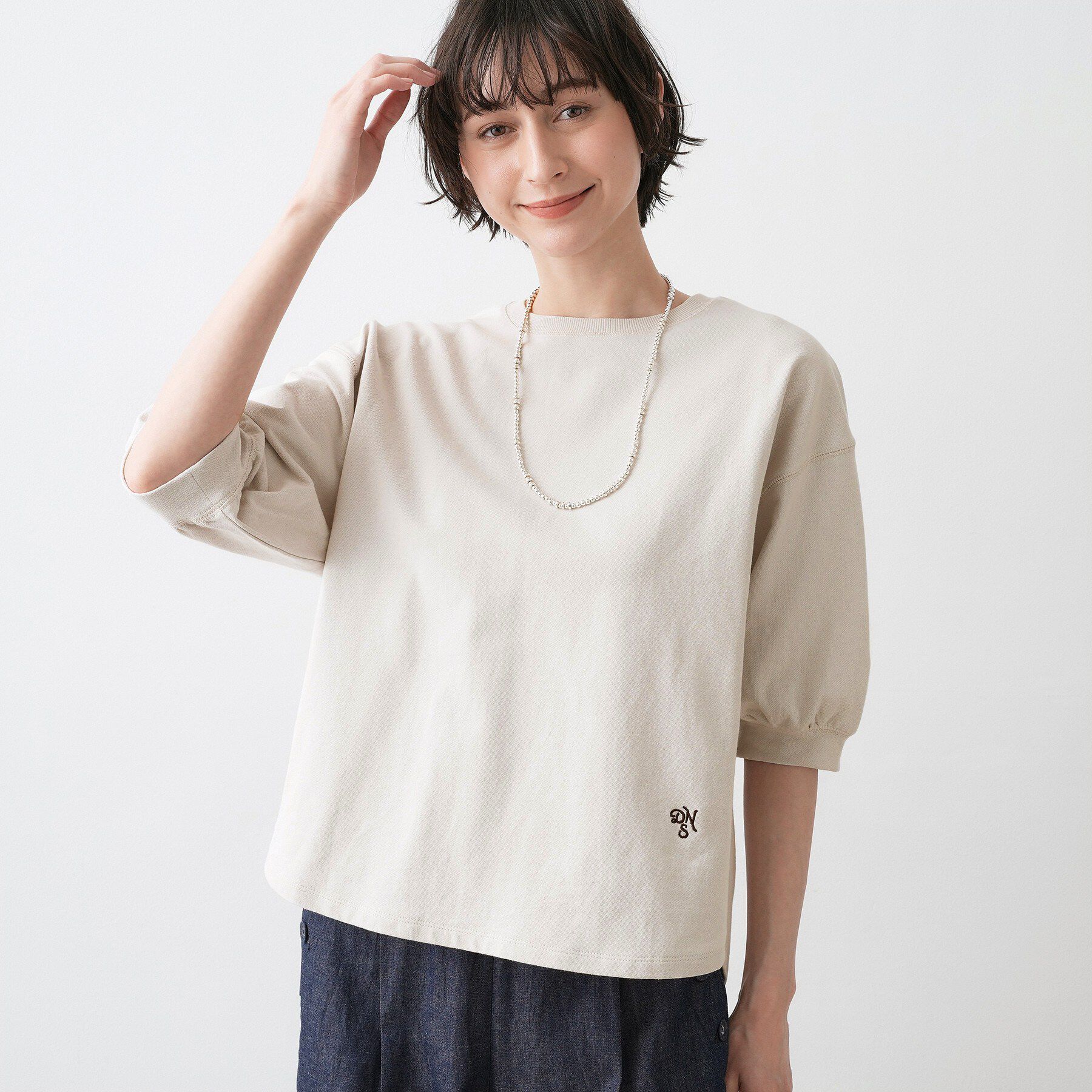 Dessin「【360度可愛い・洗える】バックヘンリーカットソー5分袖」|Tシャツ・カットソー|