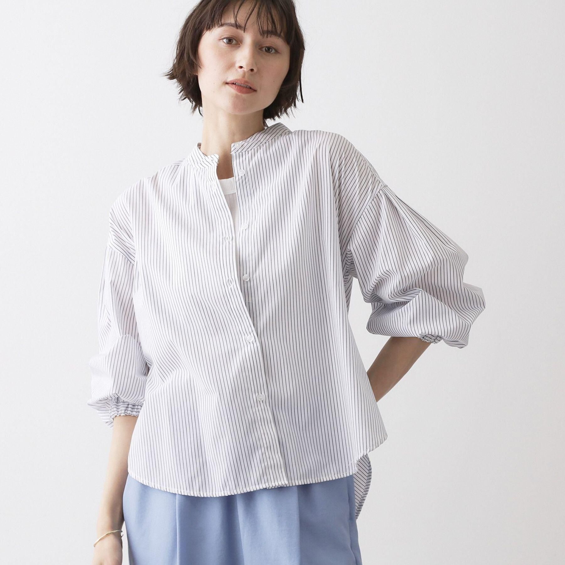 Dessin「【洗える】バルーンスリーブバンドカラーシャツ」|シャツ・ブラウス|