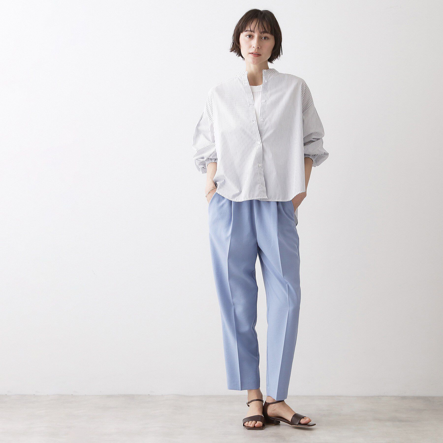 Dessin「【洗える】バルーンスリーブバンドカラーシャツ」|シャツ・ブラウス|