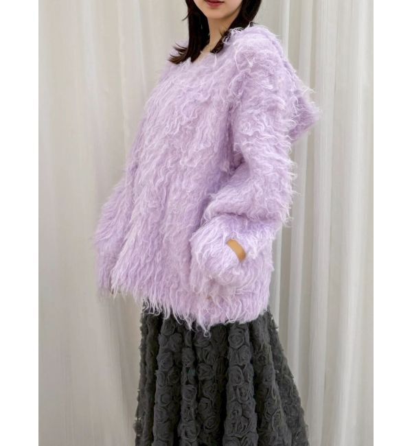 dazzlin「リップルカールニットフーディ」|ニット・セーター|パープル