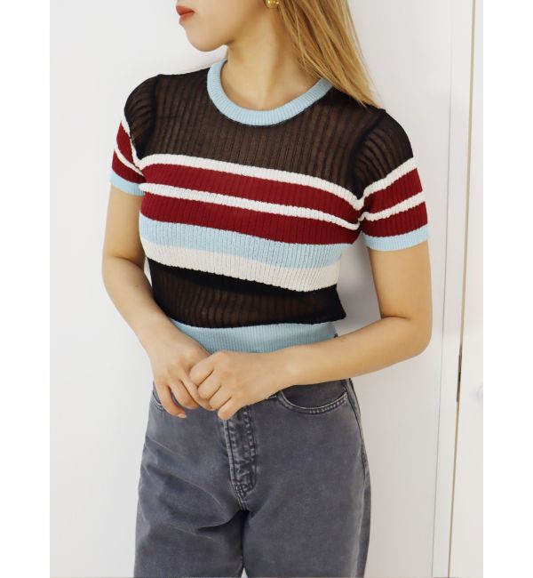 EVRIS「シアーボーダーサマーニットトップス」|ニット・セーター|