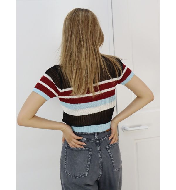 EVRIS「シアーボーダーサマーニットトップス」|ニット・セーター|