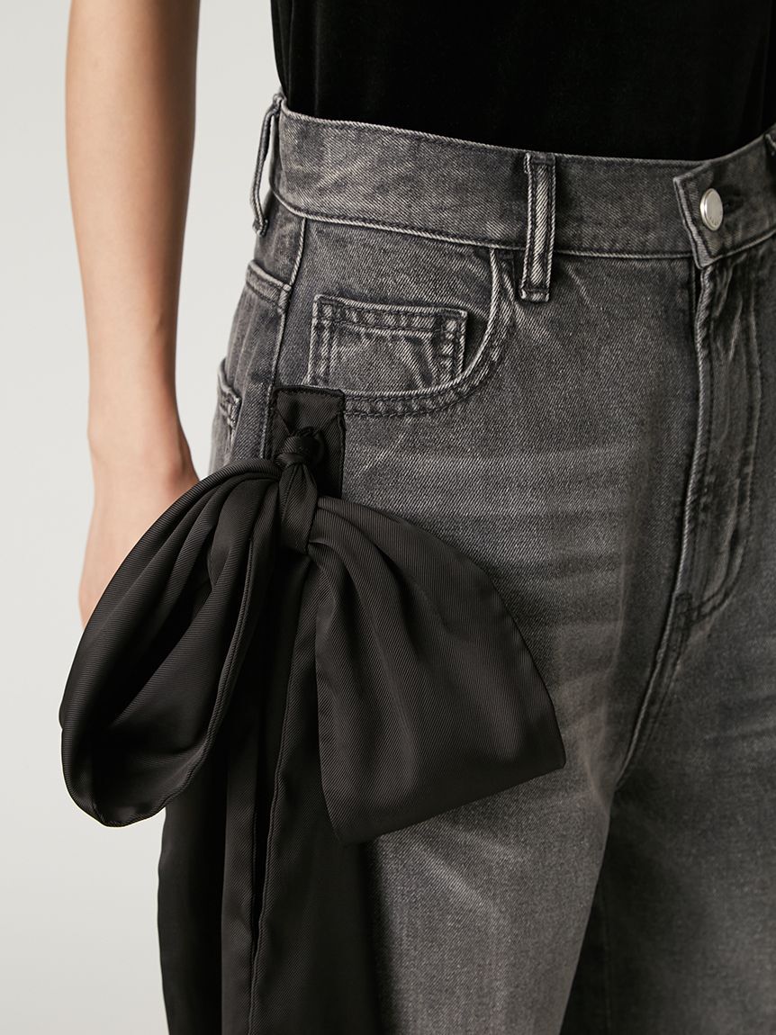 FRAY I.D「【00サイズ】リボンモチーフストレートワイドデニム」|デニム|