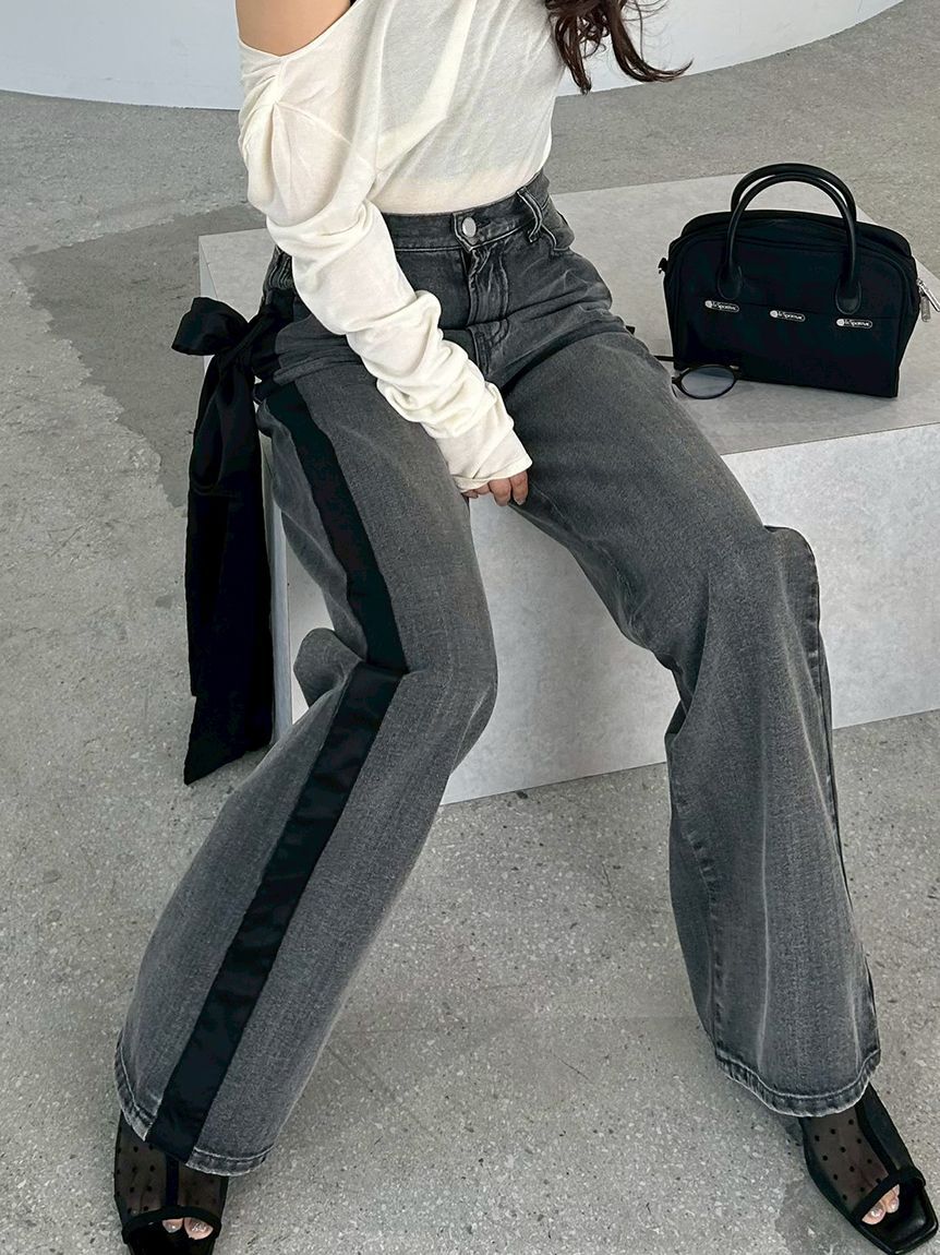 FRAY I.D「【00サイズ】リボンモチーフストレートワイドデニム」|デニム|