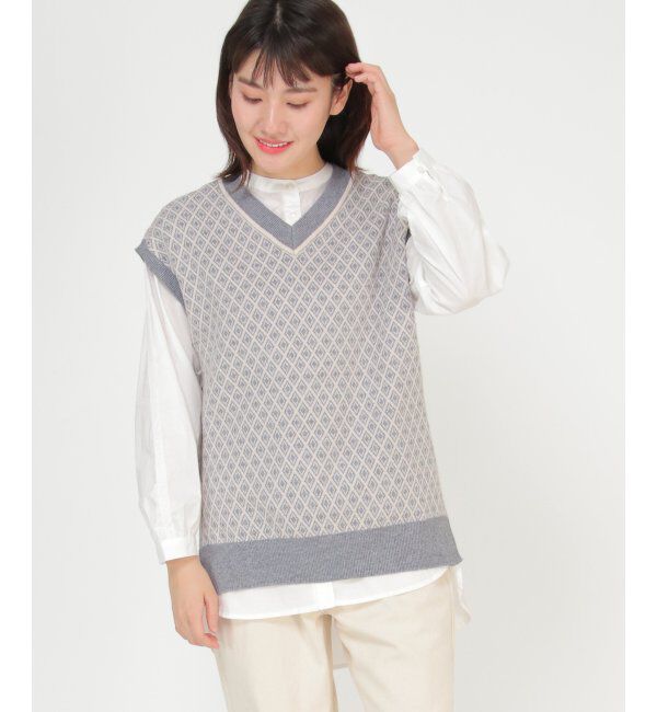 Lbc with Life「レトロジャカードニットベスト」|ニット・セーター|チャコール