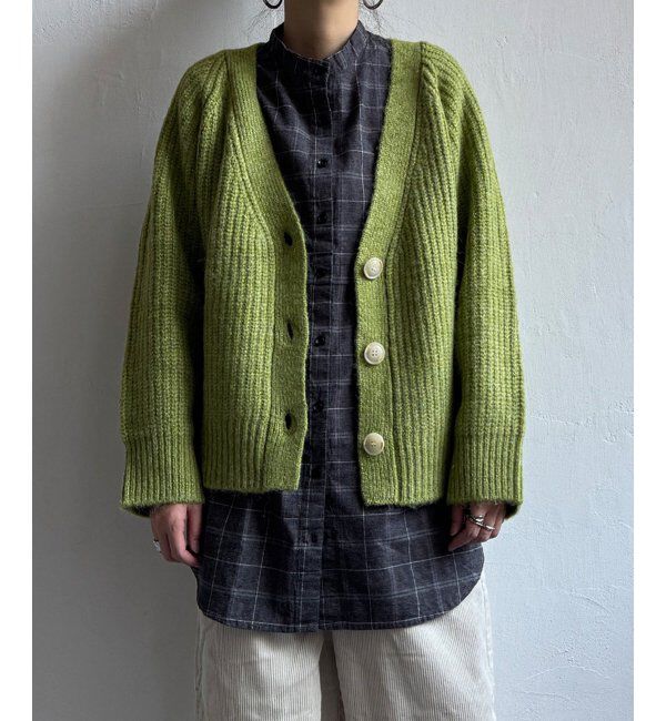 Lbc with Life「畦Vネックカラーカディガン」|カーディガン|グリーン