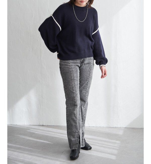 VENCE share style「5Gバイカラーラウンドネックプルオーバー」|ニット・セーター|