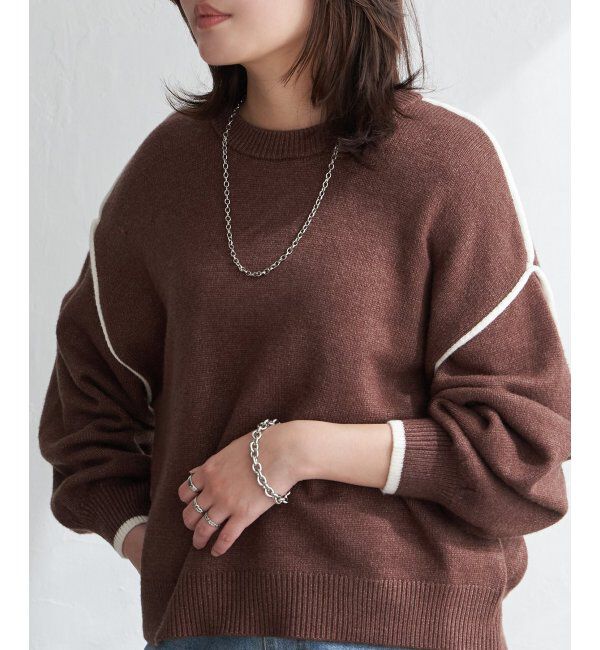 VENCE share style「5Gバイカラーラウンドネックプルオーバー」|ニット・セーター|