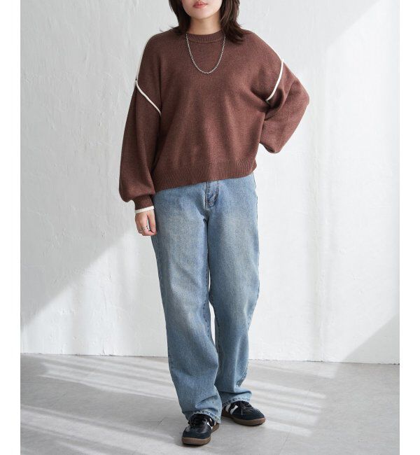 VENCE share style「5Gバイカラーラウンドネックプルオーバー」|ニット・セーター|