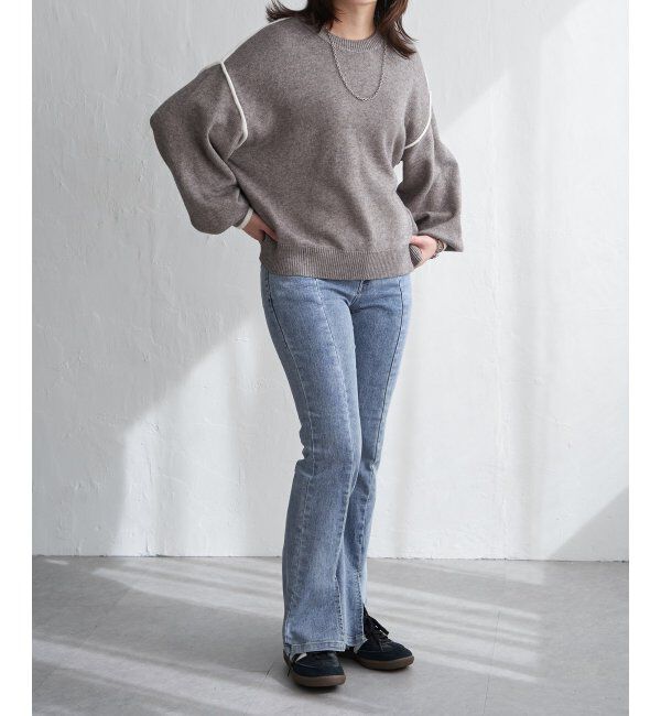 VENCE share style「5Gバイカラーラウンドネックプルオーバー」|ニット・セーター|